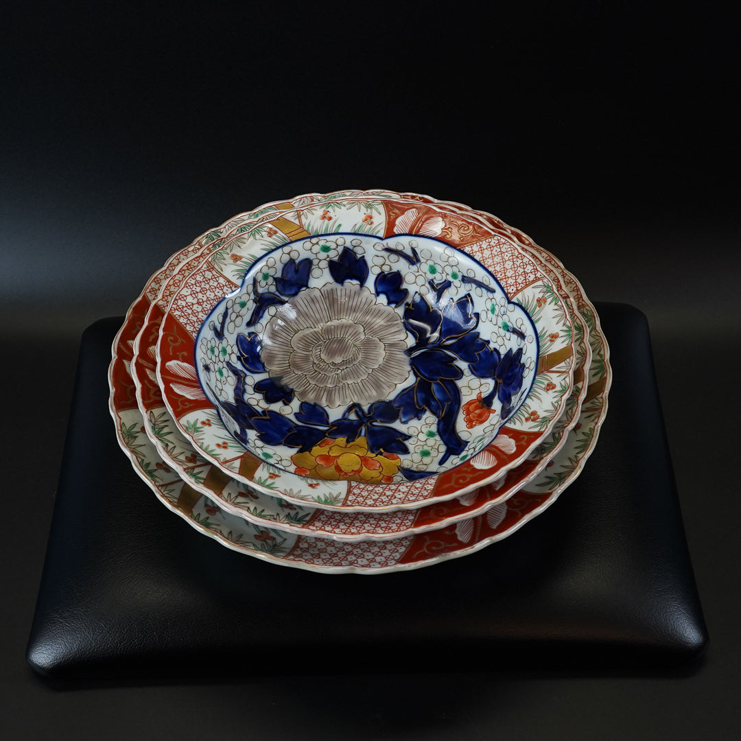 古伊万里 色絵牡丹文 八寸皿 三枚組