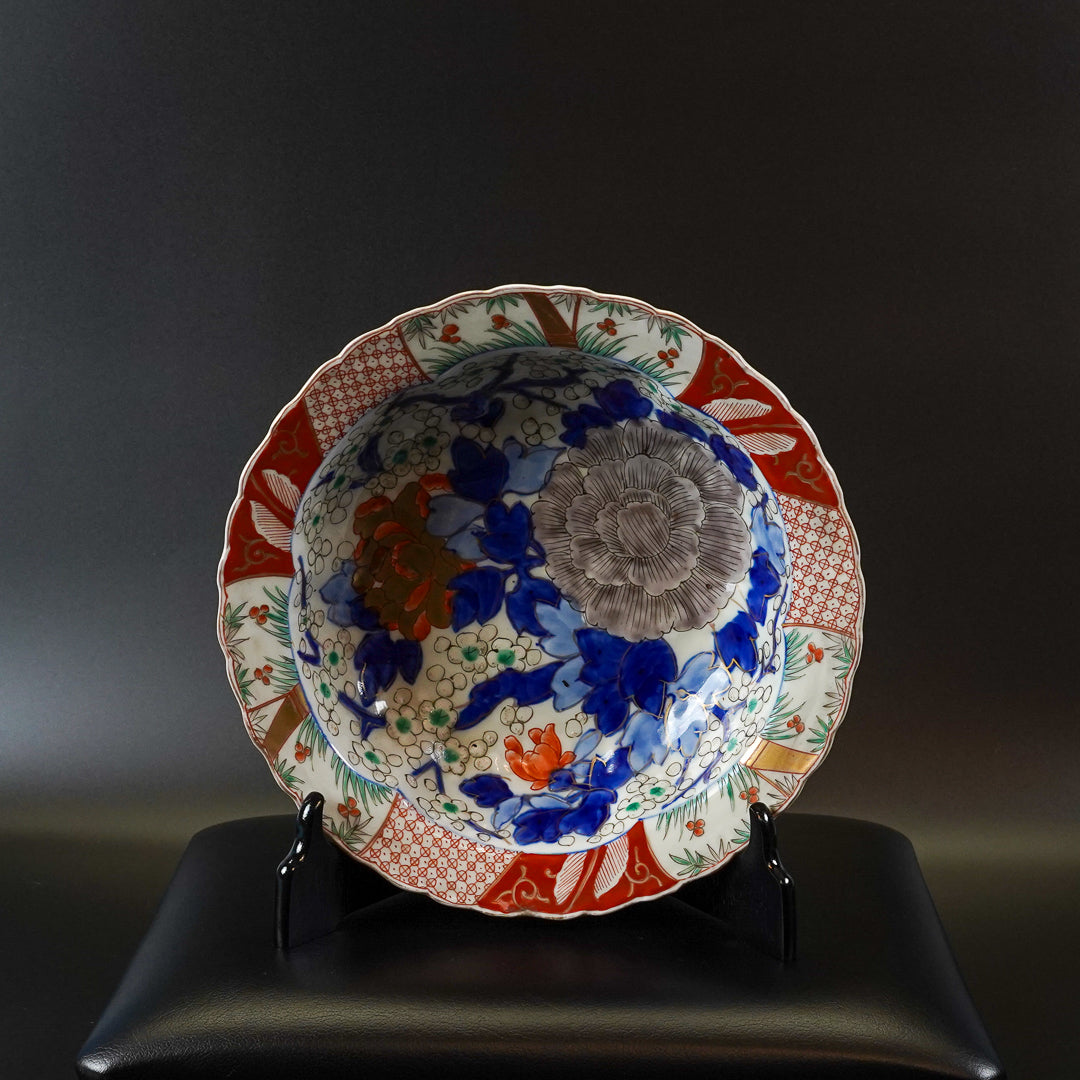 古伊万里 色絵牡丹文 八寸皿 三枚組