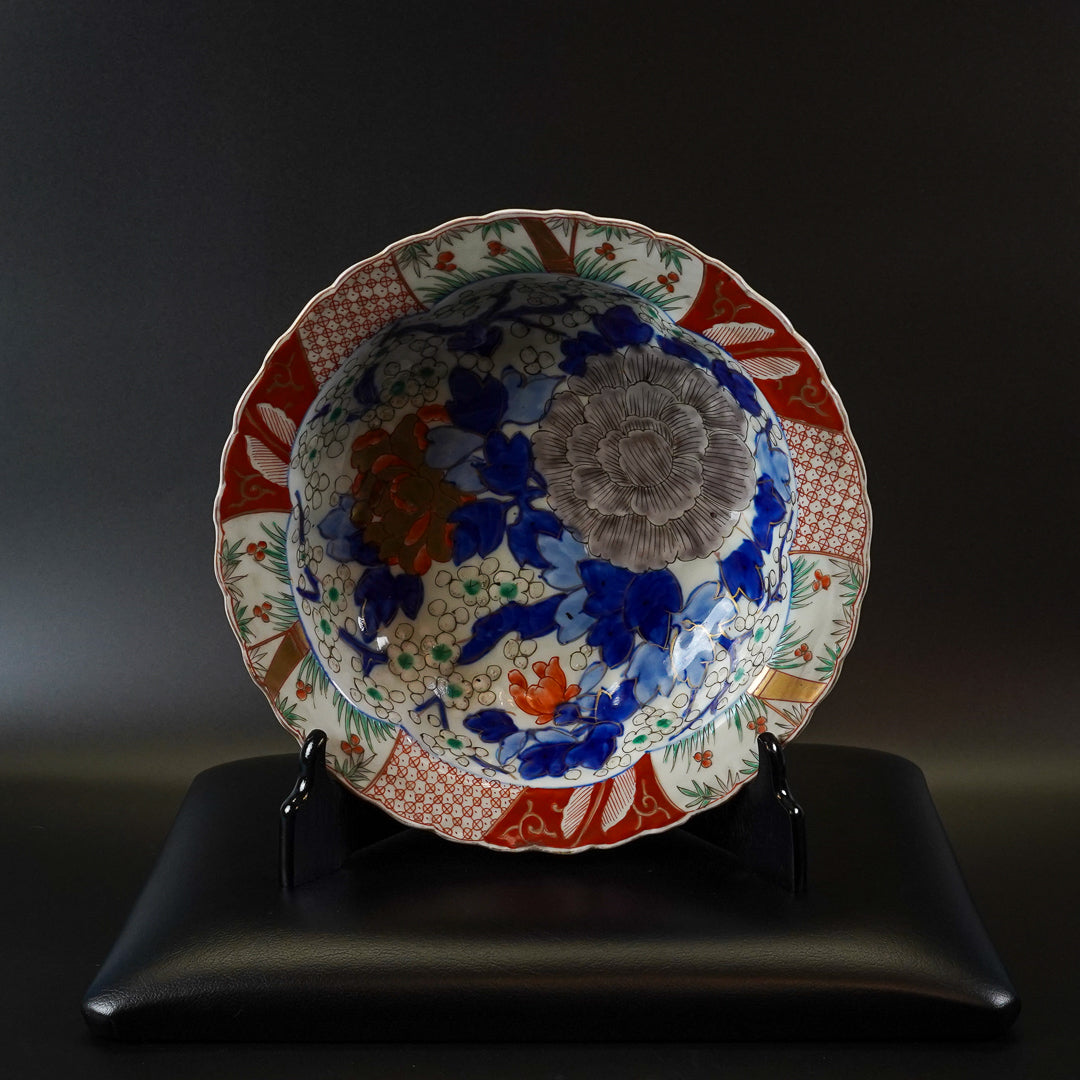 古伊万里 色絵牡丹文 八寸皿 三枚組
