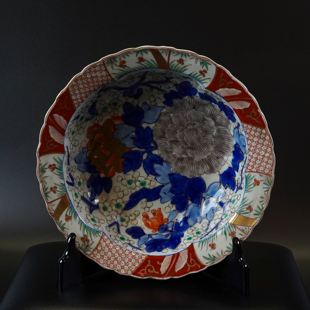 古伊万里 色絵牡丹文 八寸皿 三枚組
