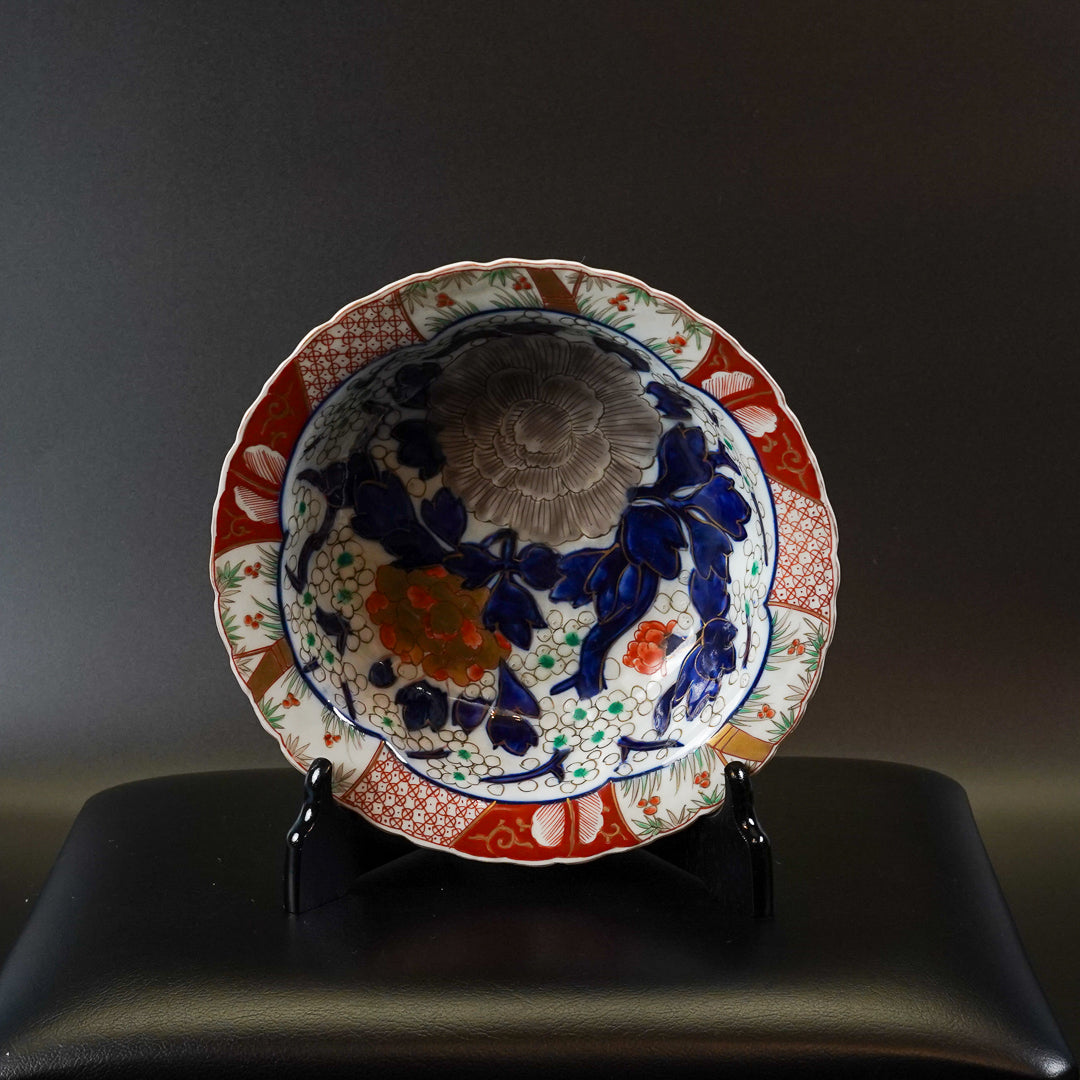古伊万里 色絵牡丹文 八寸皿 三枚組