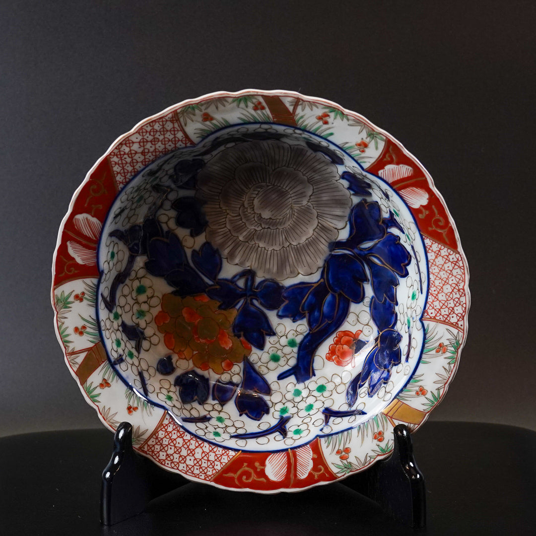 古伊万里 色絵牡丹文 八寸皿 三枚組