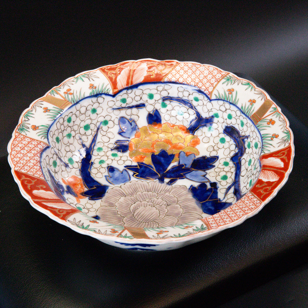 古伊万里 色絵牡丹文 八寸皿 三枚組