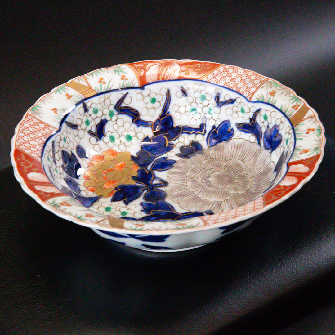 古伊万里 色絵牡丹文 八寸皿 三枚組