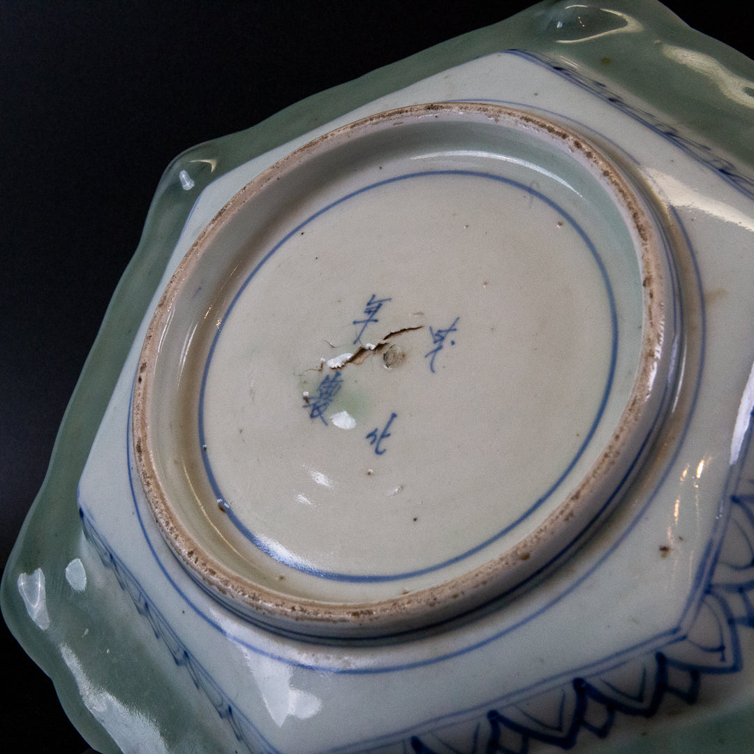 古伊万里 青磁染付六角皿