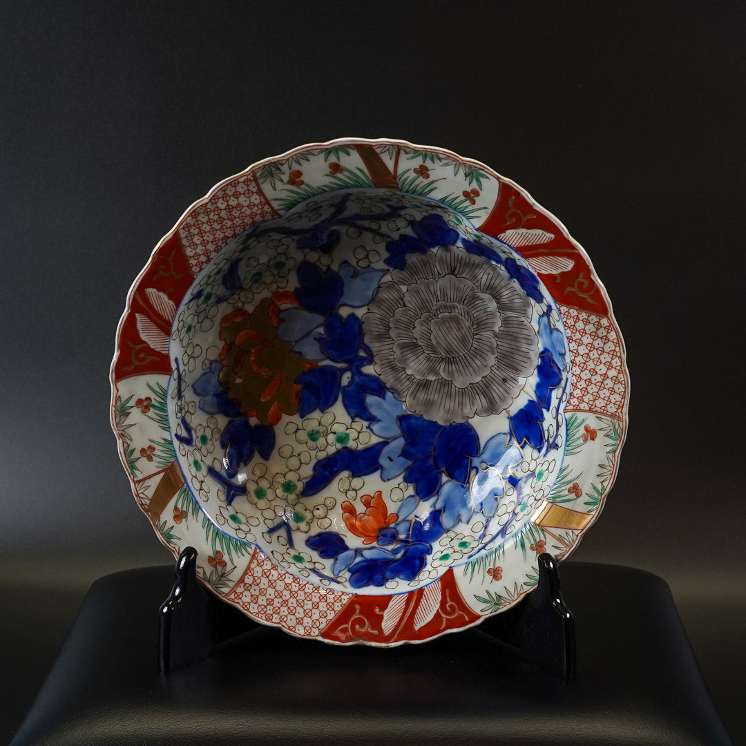 古伊万里 色絵牡丹文 八寸皿 三枚組