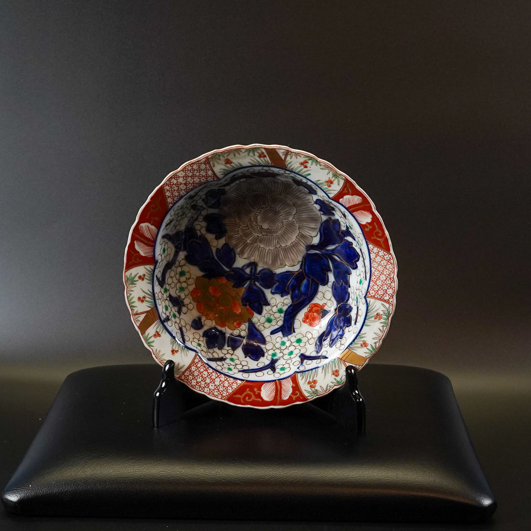古伊万里 色絵牡丹文 八寸皿 三枚組